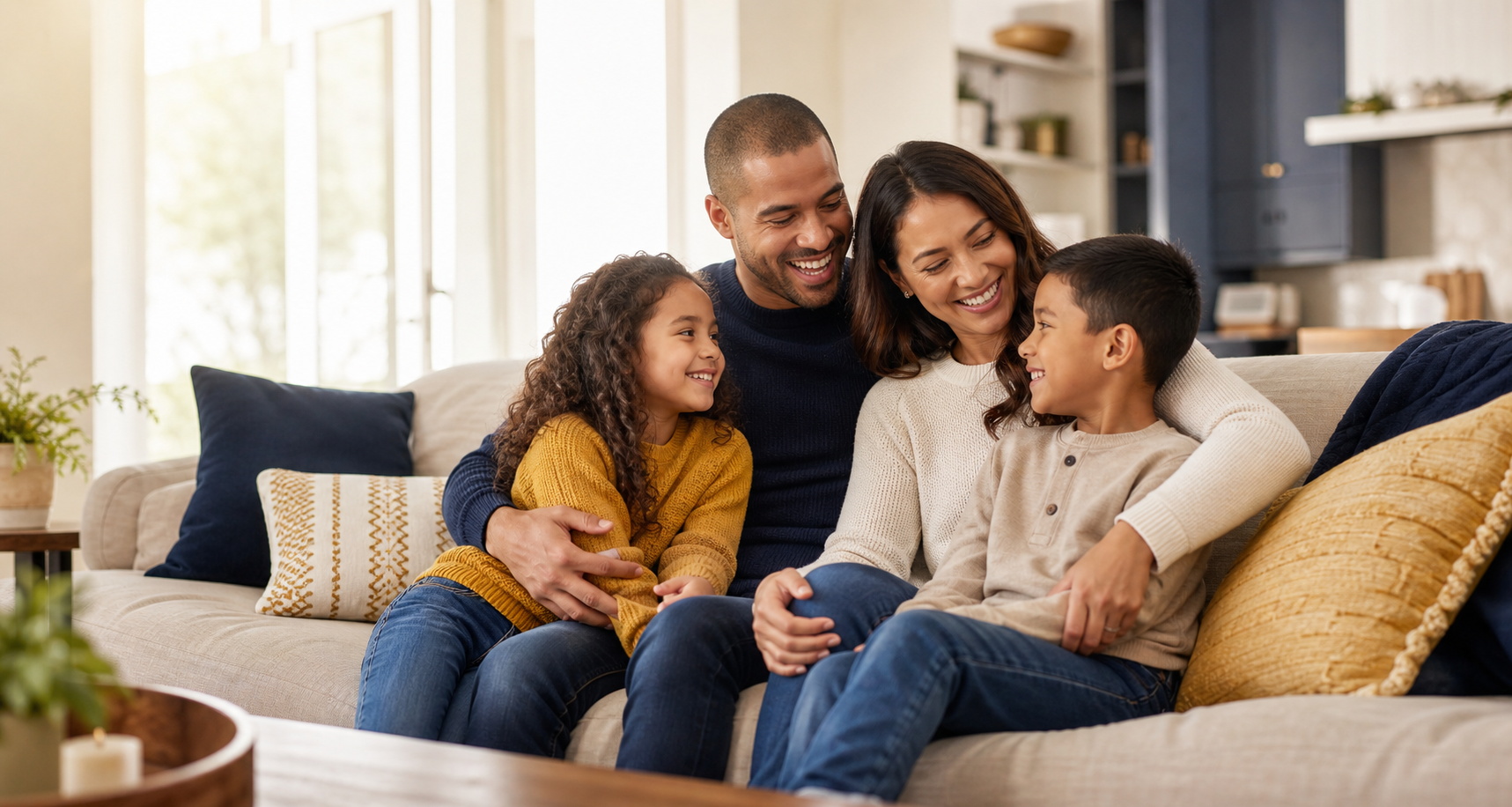 A happy family spending time together at home